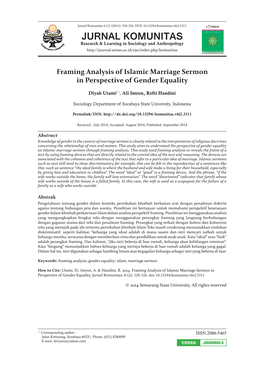 Framing Analysis of Islamic Marriage Sermon in Perspective of Gender Equality