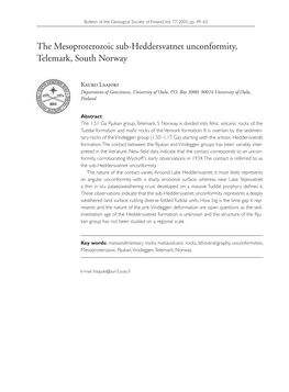 The Mesoproterozoic Sub-Heddersvatnet Unconformity, Telemark, South Norway