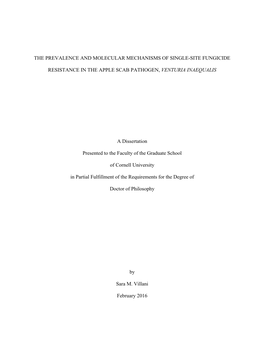 THE PREVALENCE and MOLECULAR MECHANISMS of SINGLE-SITE FUNGICIDE RESISTANCE in the APPLE SCAB PATHOGEN, VENTURIA INAEQUALIS a Di