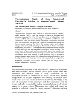 Thermodynamic Studies of Some Symmetrical Electrolyte's Solution