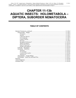 Aquatic Insects: Holometabola – Diptera, Suborder Nematocera