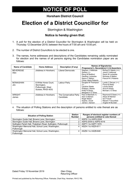 NOTICE of POLL Election of a District Councillor