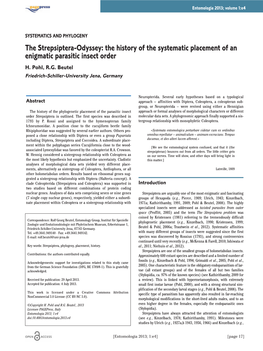 The History of the Systematic Placement of an Enigmatic Parasitic Insect Order H