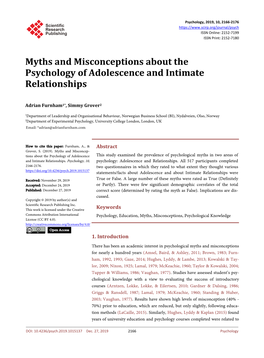Myths and Misconceptions About the Psychology of Adolescence and Intimate Relationships
