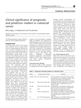 Clinical Significance of Prognostic and Predictive Markers in Colorectal