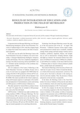Results of Integration of Education and Production in the Field of Metrology