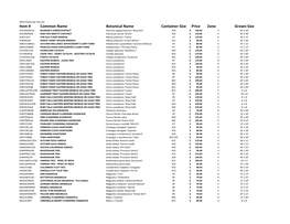 Item # Common Name Botanical Name Container Size Price Zone