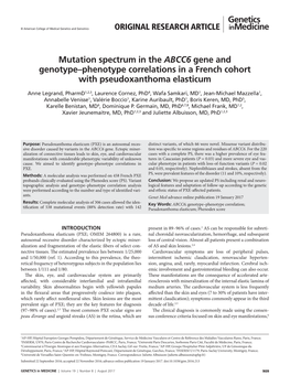 Mutation Spectrum in the ABCC6 Gene and Genotype&Ndash