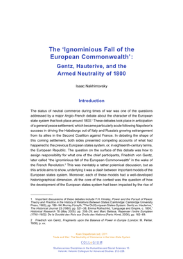 The 'Ignominious Fall of the European Commonwealth': Gentz