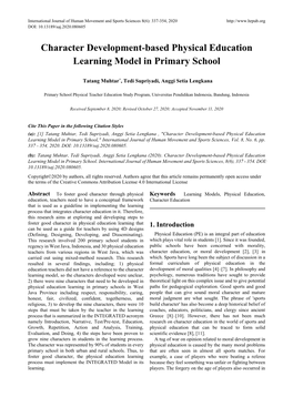 Character Development-Based Physical Education Learning Model in Primary School