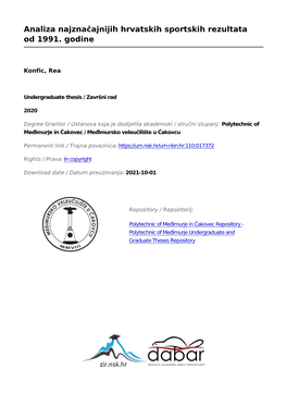 Analiza Najznačajnijih Hrvatskih Sportskih Rezultata Od 1991. Godine
