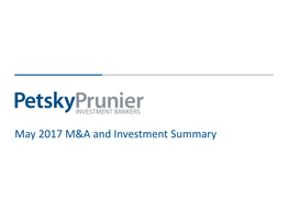 May 2017 M&A and Investment Summary