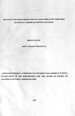 The Effect of Bonus Share Issue on Stock Prices on Companies Quoted at Nairobi Securities Exchange