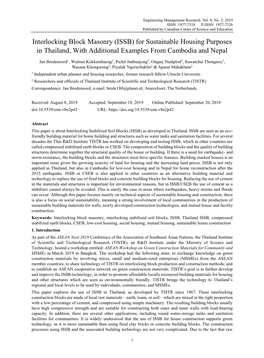 ISSB) for Sustainable Housing Purposes in Thailand, with Additional Examples from Cambodia and Nepal