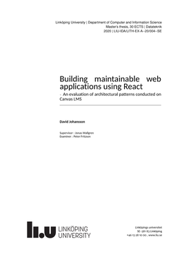 Building Maintainable Web Applications Using React – an Evaluation of Architectural Patterns Conducted on Canvas LMS