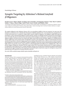 Synaptic Targeting by Alzheimer's-Related Amyloid