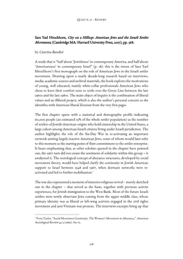 Sara Yael Hirschhorn, City on a Hilltop: American Jews and the Israeli Settler Movement, (Cambridge MA: Harvard University Press, 2017), Pp