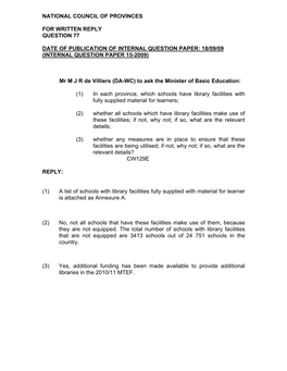 Internal Question Paper: 18/09/09 (Internal Question Paper 15-2009)