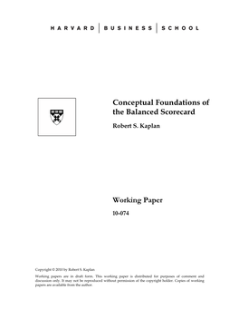 Conceptual Foundations of the Balanced Scorecard Working Paper