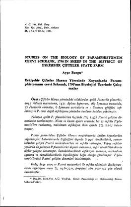 Studms on the BIOLOGY of PARAMPHISTOMUM CERVI SCHRANK, 1790IN SHEEP in the DISTRICT of ESKİŞEHİR ÇİFTELERSTATE FARM