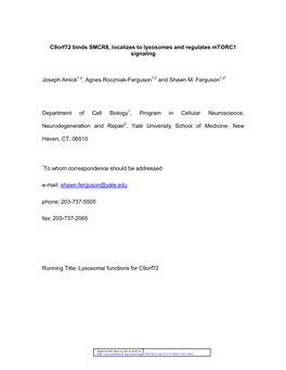 C9orf72 Binds SMCR8, Localizes to Lysosomes and Regulates Mtorc1 Signaling