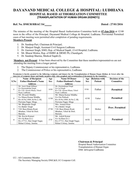 Ludhiana Hospital Based Authorization Committee [Transplantation of Human Organ (Kidney)]