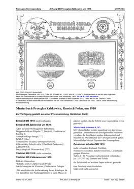 Musterbuch Pressglas Zabkowice, Russisch Polen, Um 1910