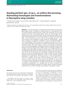 Guyiling Jianboni Gen. Et Sp.N., an Antlion-Like Lacewing, Illuminating