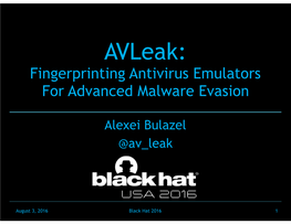 Avleak: Fingerprinting Antivirus Emulators for Advanced Malware Evasion