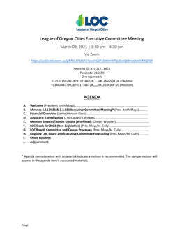 League of Oregon Cities Executive Committee Meeting AGENDA