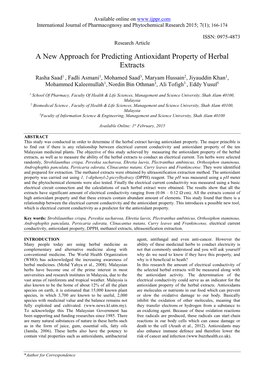 A New Approach for Predicting Antioxidant Property of Herbal Extracts