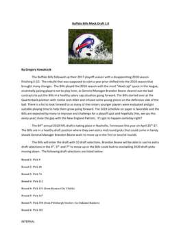 INTERNAL Buffalo Bills Mock Draft 1.0 by Gregory Kowalczyk the Buffalo