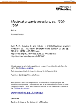 Medieval Property Investors, Ca. 1300 1500