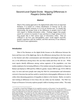 Second-Level Digital Divide: Mapping Differences in People's Online Skills*