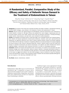 A Randomized, Parallel, Comparative Study of the Efficacy and Safety of Nafarelin Versus Danazol in the Treatment of Endometriosis in Taiwan