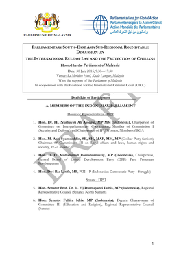 1 Patto A. MEMBERS of PARLIAMENT (Indonesia) 1. H. Novanto, SE, MP