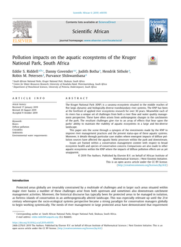 Pollution Impacts on the Aquatic Ecosystems of the Kruger National Park, South Africa