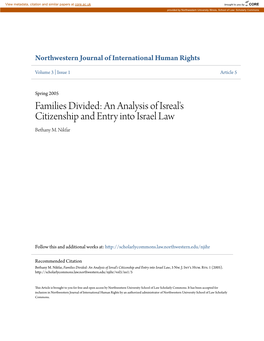 An Analysis of Isreal's Citizenship and Entry Into Israel Law Bethany M