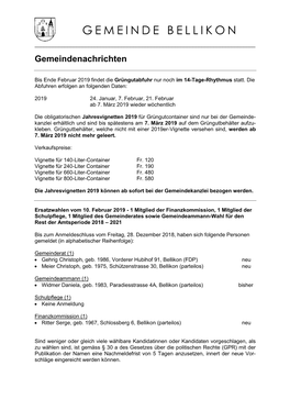 Gemeindenachrichten Vom 16. Januar 2019