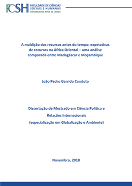 A Maldição Dos Recursos Antes Do Tempo: Expetativas De Recursos Na África Oriental – Uma Análise Comparada Entre Madagáscar E Moçambique