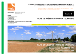 PARC ÉOLIEN DES HAUTS DE NANTEUIL Commune De NANTEUIL (79) Dossier Consolidé 2019