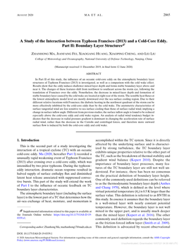 A Study of the Interaction Between Typhoon Francisco (2013) and a Cold-Core Eddy. Part II: Boundary Layer Structures