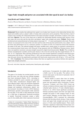 Upper Body Strength and Power Are Associated with Shot Speed in Men's