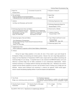 REMOTE BRIDGE SCOUR MONITORING: May 1999 a PRIORITIZATION and IMPLEMENTATION GUIDELINE