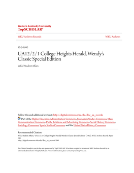 UA12/2/1 College Heights Herald, Wendy's Classic Special Edition WKU Student Affairs