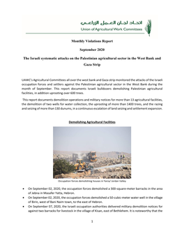 Monthly Violations Report September 2020 the Israeli Systematic Attacks