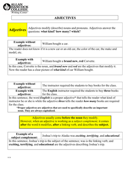 Adjectives Modify (Describe) Nouns and Pronouns