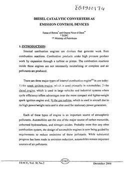 Diesel Catalytic Converters As Emission Control Devices