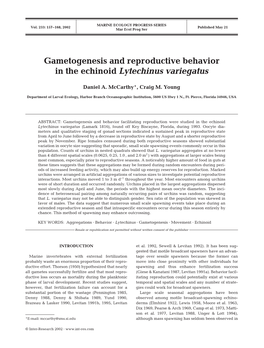 Gametogenesis and Reproductive Behavior in the Echinoid Lytechinus Variegatus