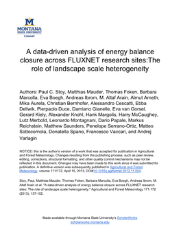 A Data-Driven Analysis of Energy Balance Closure Across FLUXNET Research Sites:The Role of Landscape Scale Heterogeneity